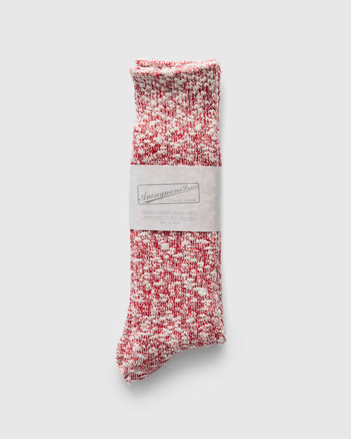 Light Slub Crew Sock in Red