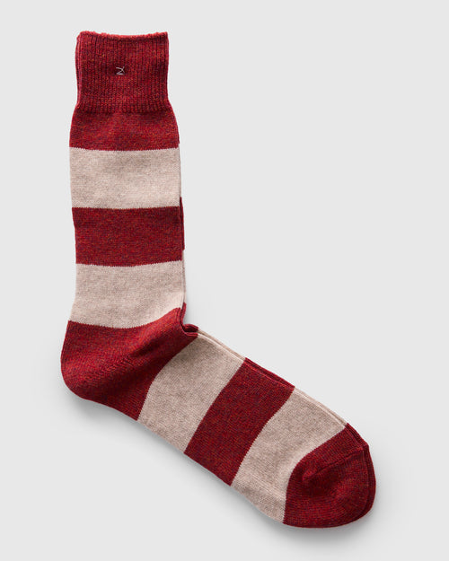 Wool Cashmere Stripe Sock in Brick