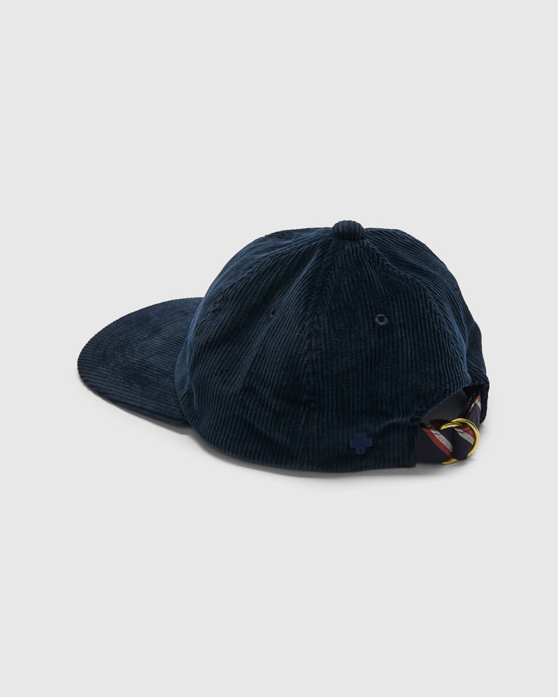 6-Panel Regimental Strap Corduroy Cap in Navy