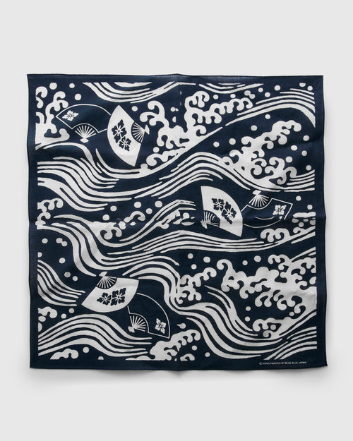 "Wave and Fan" Bandanna in Navy