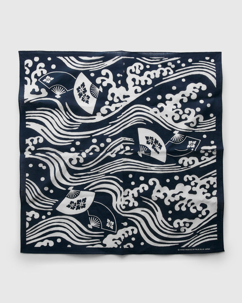 "Wave and Fan" Bandanna in Navy