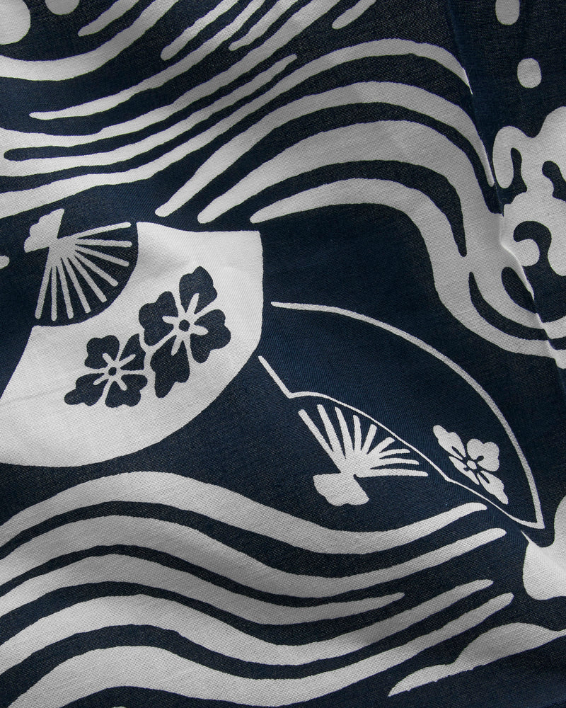 "Wave and Fan" Bandanna in Navy