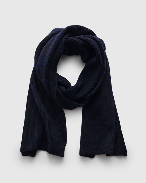 Yak Cashmere Mix Ribbed Scarf in Navy