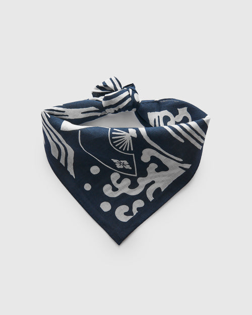 "Wave and Fan" Bandanna in Navy