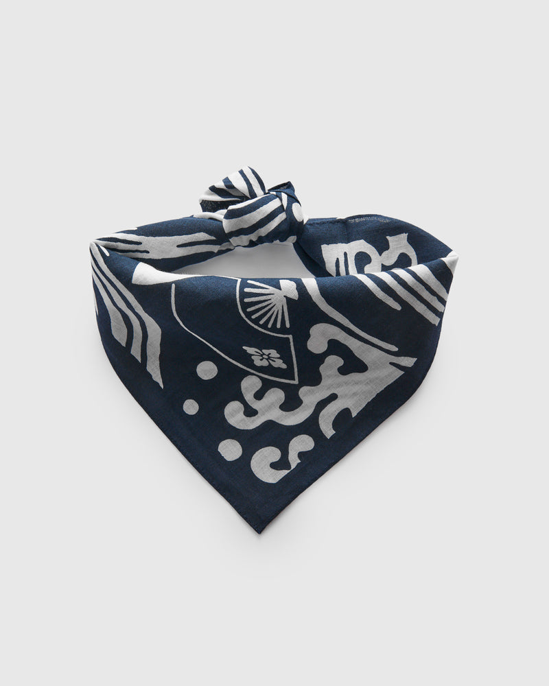 "Wave and Fan" Bandanna in Navy