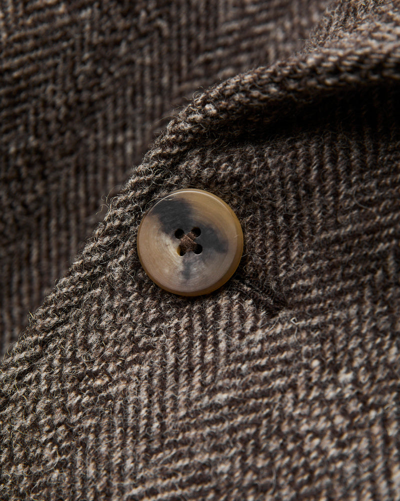 Grandad Coat in Brown Herringbone Wool Tweed