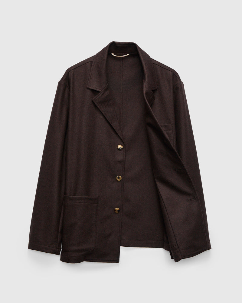 Traveler Jacket in Bark Brown Merino Lambswool Twill