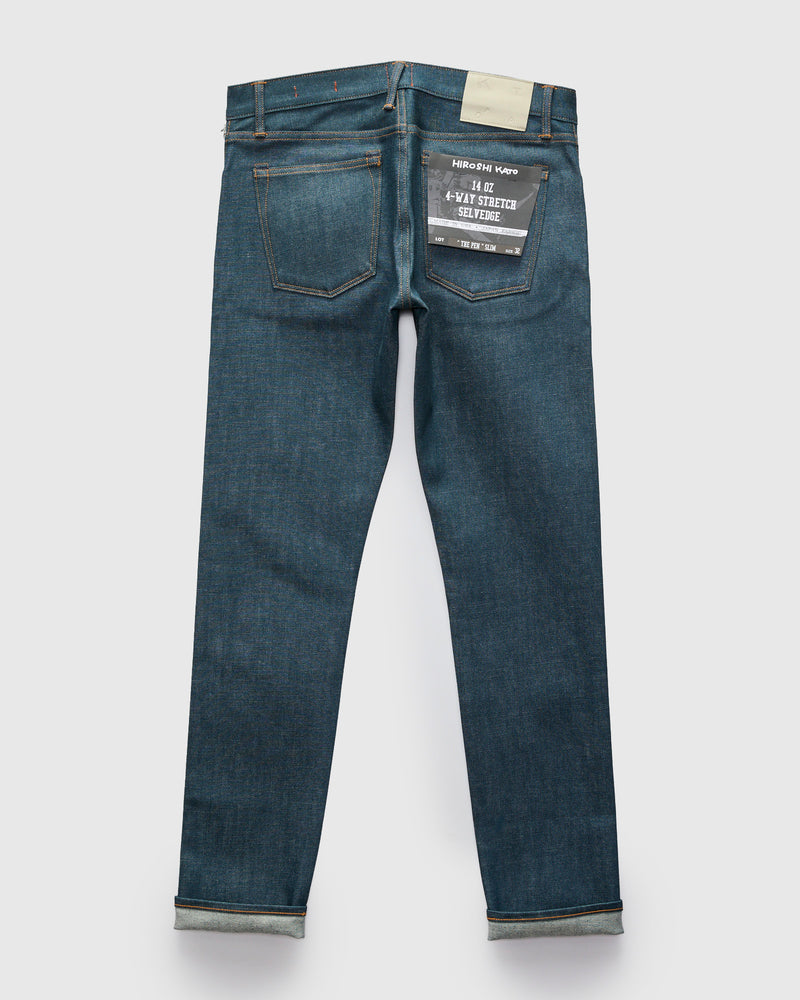"70s Blue Raw" 14oz Indigo Stretch Selvedge Denim - Pen Slim