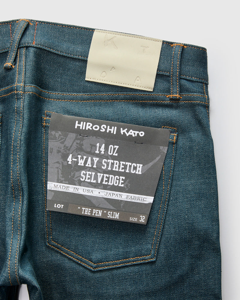 "70s Blue Raw" 14oz Indigo Stretch Selvedge Denim - Pen Slim