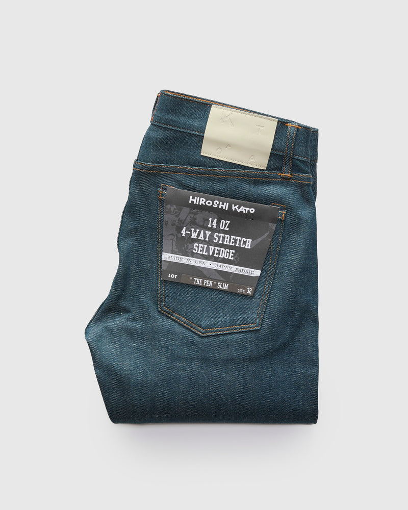 "70s Blue Raw" 14oz Indigo Stretch Selvedge Denim - Pen Slim