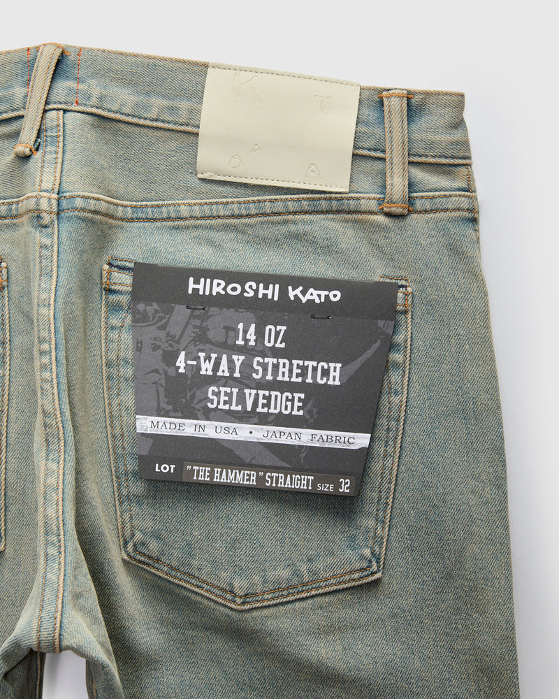 "Charlie" 14oz Washed Indigo Stretch Selvedge Denim - Hammer Straight