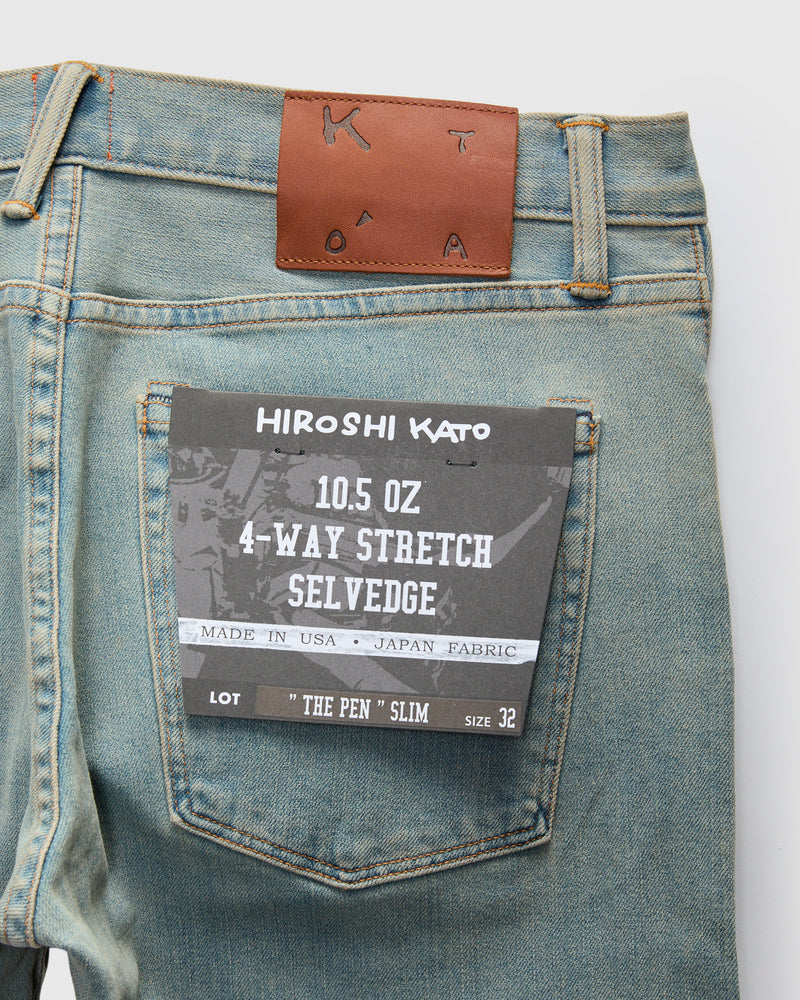 "Sven" 10.5oz Washed Indigo Stretch Selvedge Denim - Pen Slim
