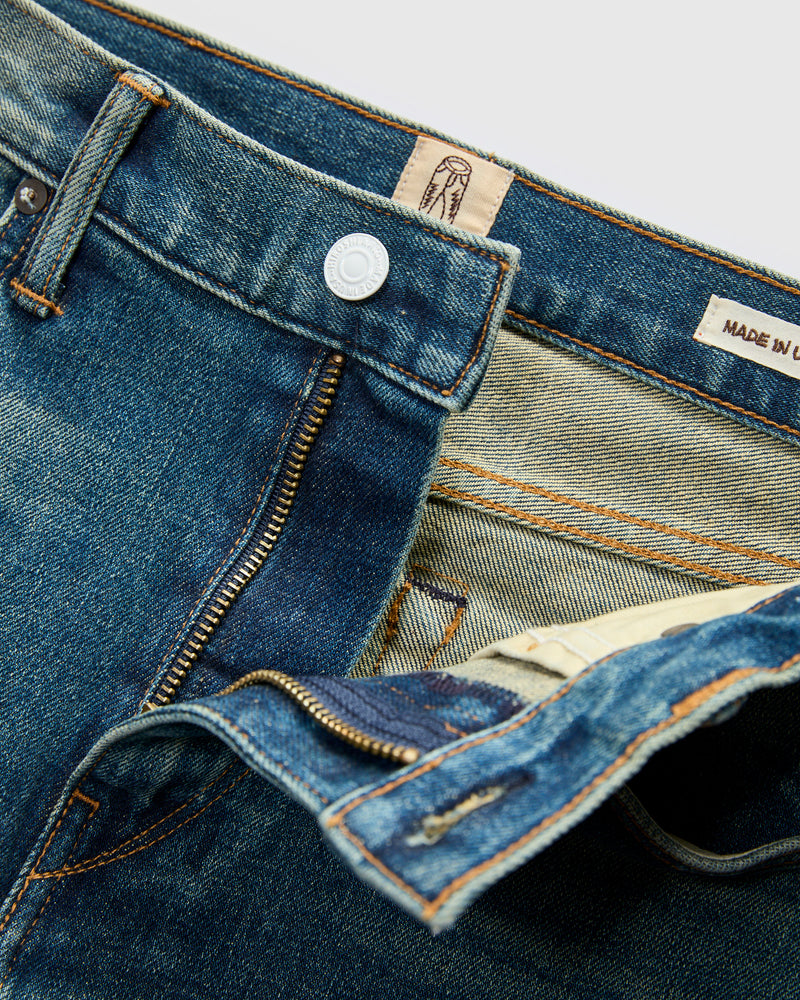 "Tom" 14oz Washed Indigo Stretch Selvedge Denim - Pail Loose Straight