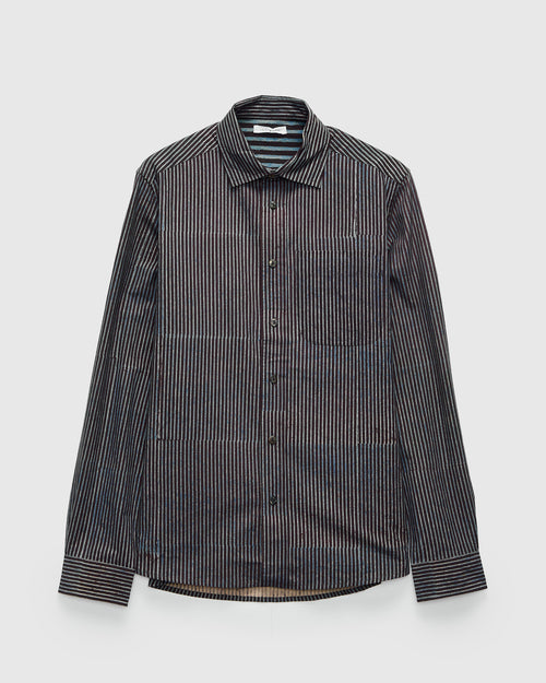 Matty Shirt in Indigo Iron Block Print Stripe