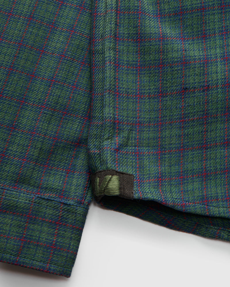 Handwoven Mini Check Rios Workshirt in Grass Indigo Madder Root Dye