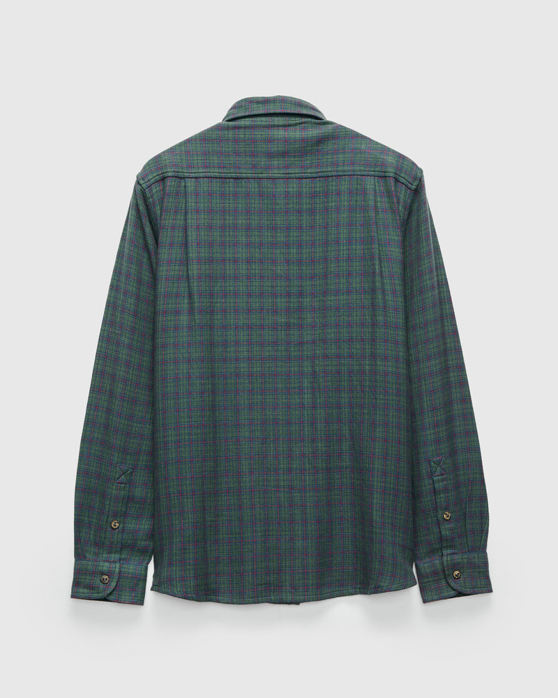 Handwoven Mini Check Rios Workshirt in Grass Indigo Madder Root Dye