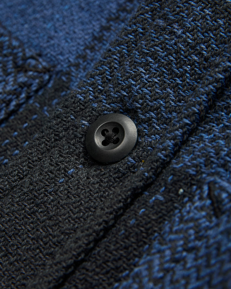 Handwoven Double Face Plaid Ames Workshirt in Iron Indigo Space Dye