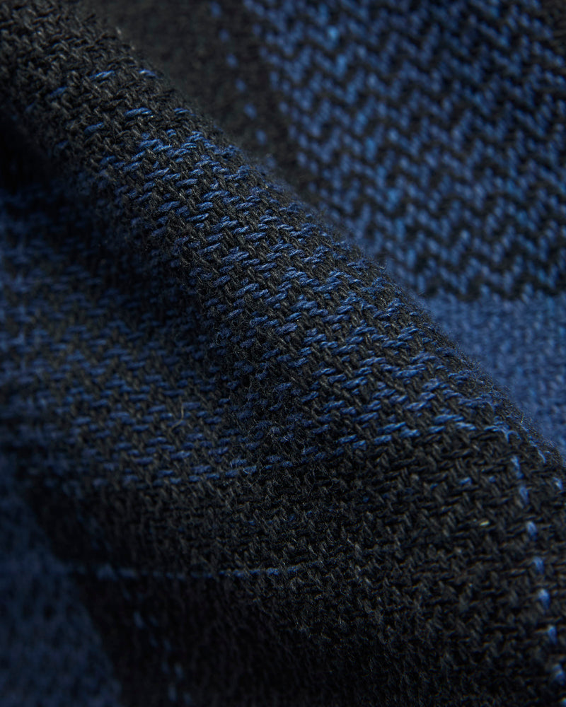 Handwoven Double Face Plaid Ames Workshirt in Iron Indigo Space Dye