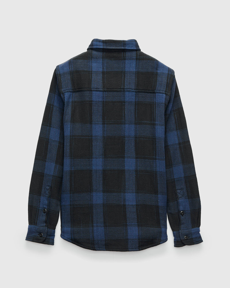 Handwoven Double Face Plaid Ames Workshirt in Iron Indigo Space Dye