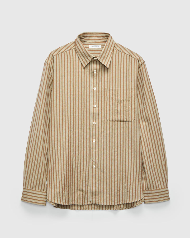 Handwoven Brook Shirt in Coyote Taupe Regimental Stripe