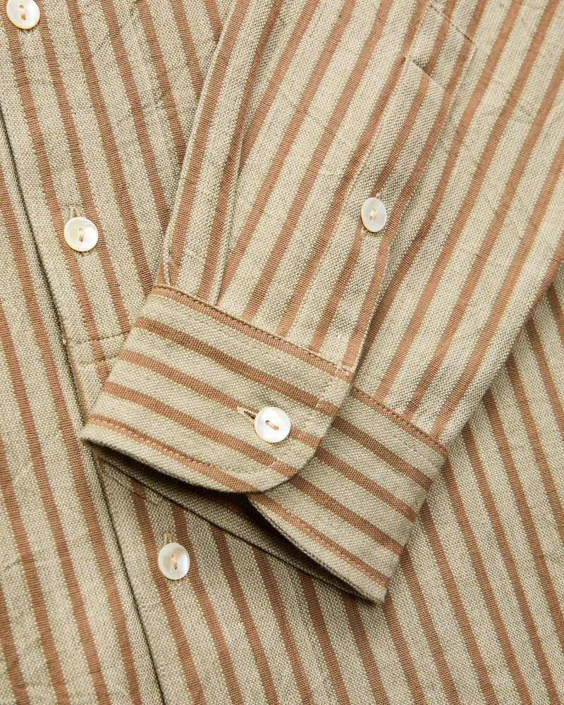 Handwoven Brook Shirt in Coyote Taupe Regimental Stripe