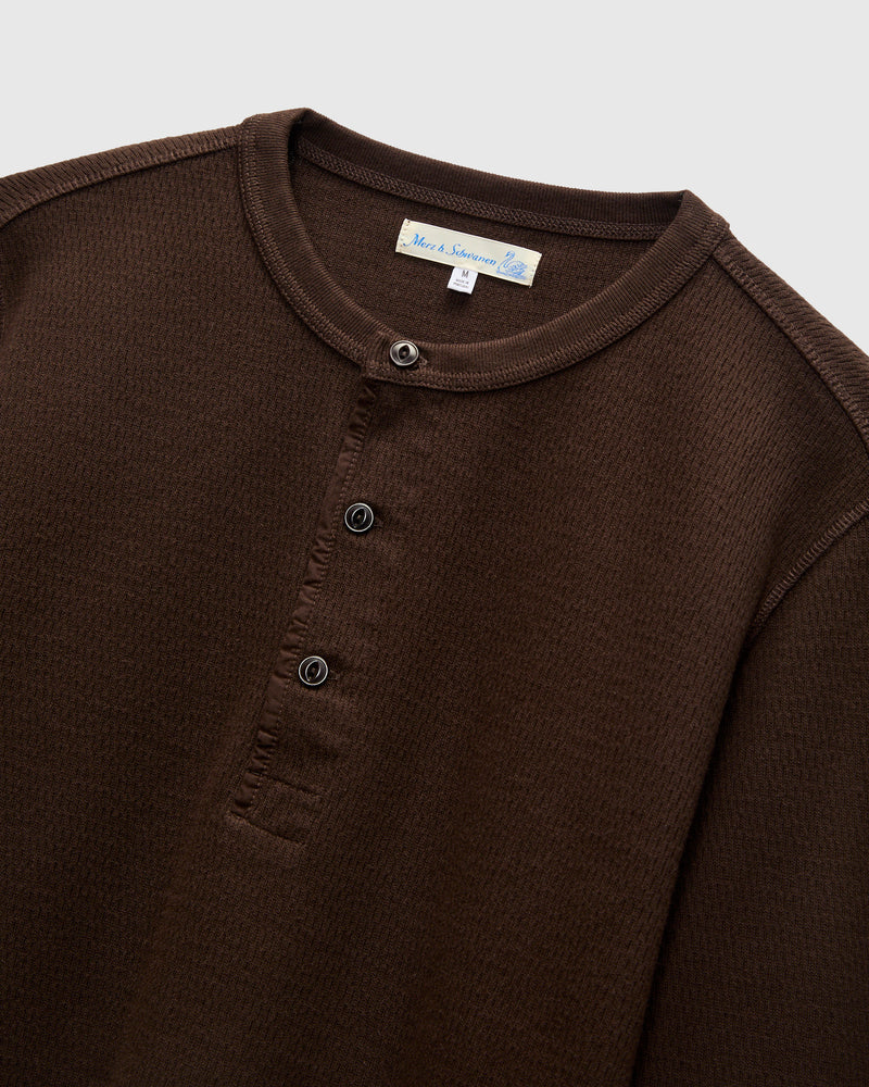 Diamond Thermal Long Sleeve Henley in Espresso