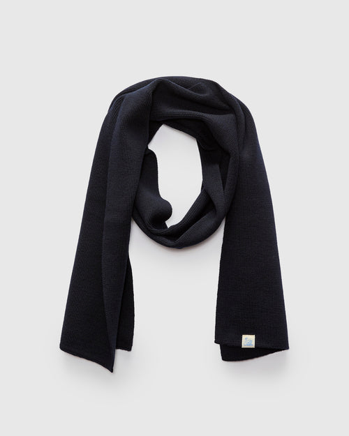Merino Wool Classic Ribbed Scarf in Dark Navy