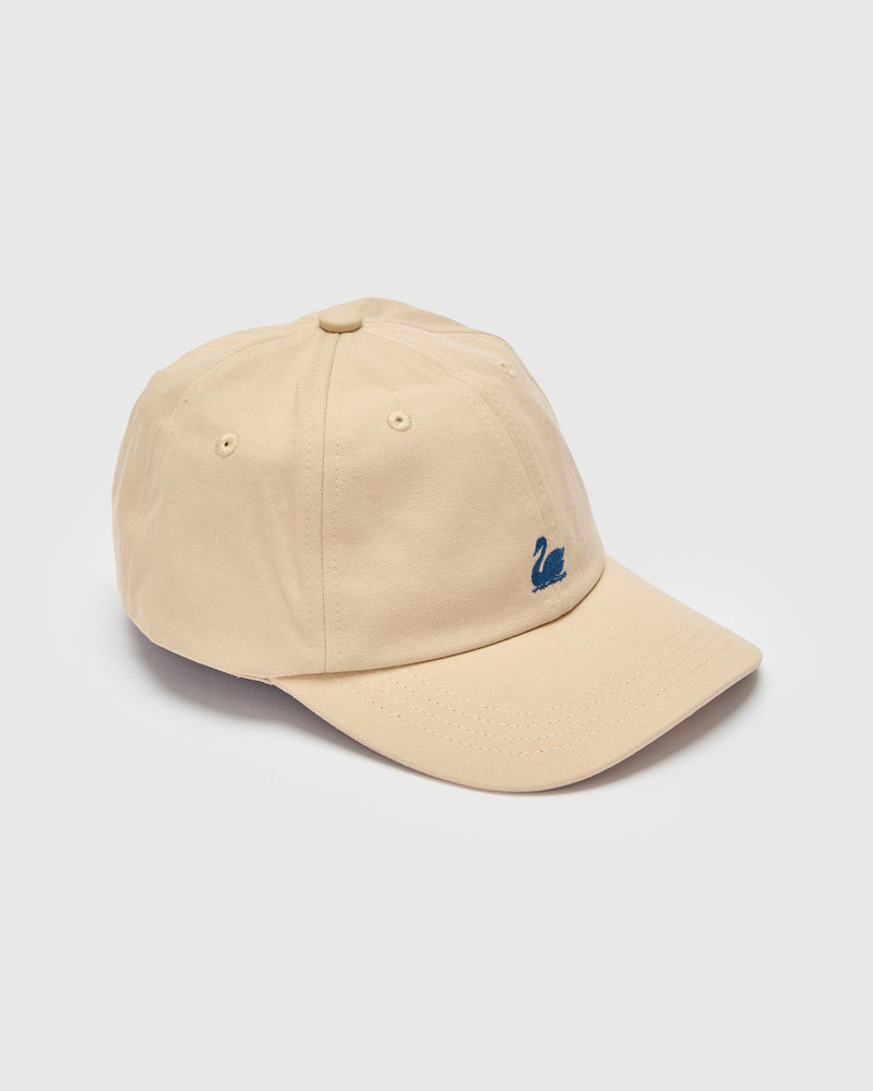 Swan Logo Cotton Twill Cap in Light Khaki Deep Blue