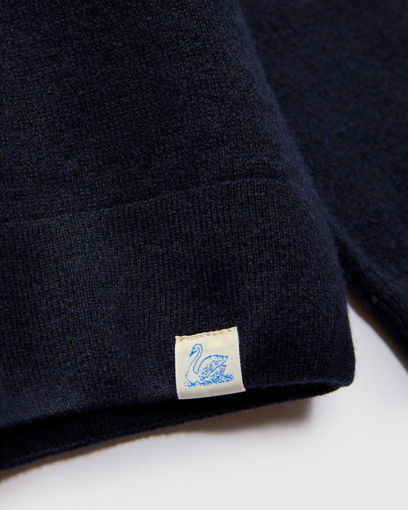 Wool-Silk-Cashmere Long Sleeve Polo in Dark Navy