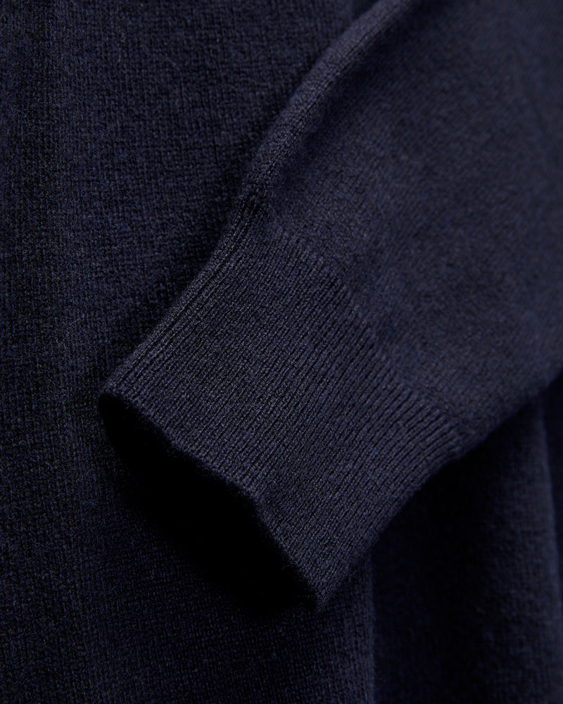 Wool-Silk-Cashmere Long Sleeve Polo in Dark Navy
