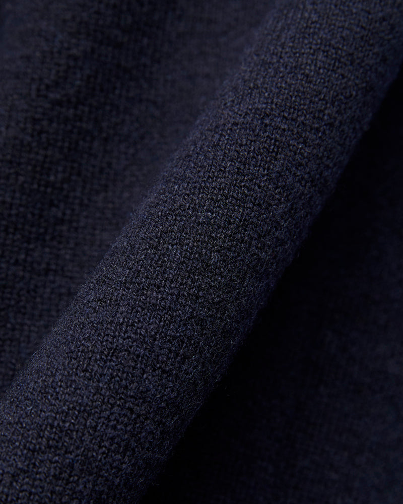Wool-Silk-Cashmere Long Sleeve Polo in Dark Navy
