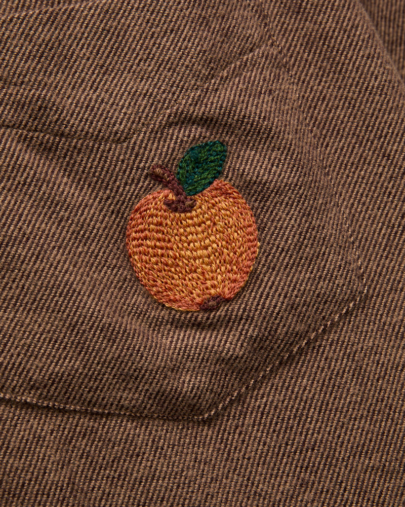 Embroidery Flannel Button-Up Shirt in Almond