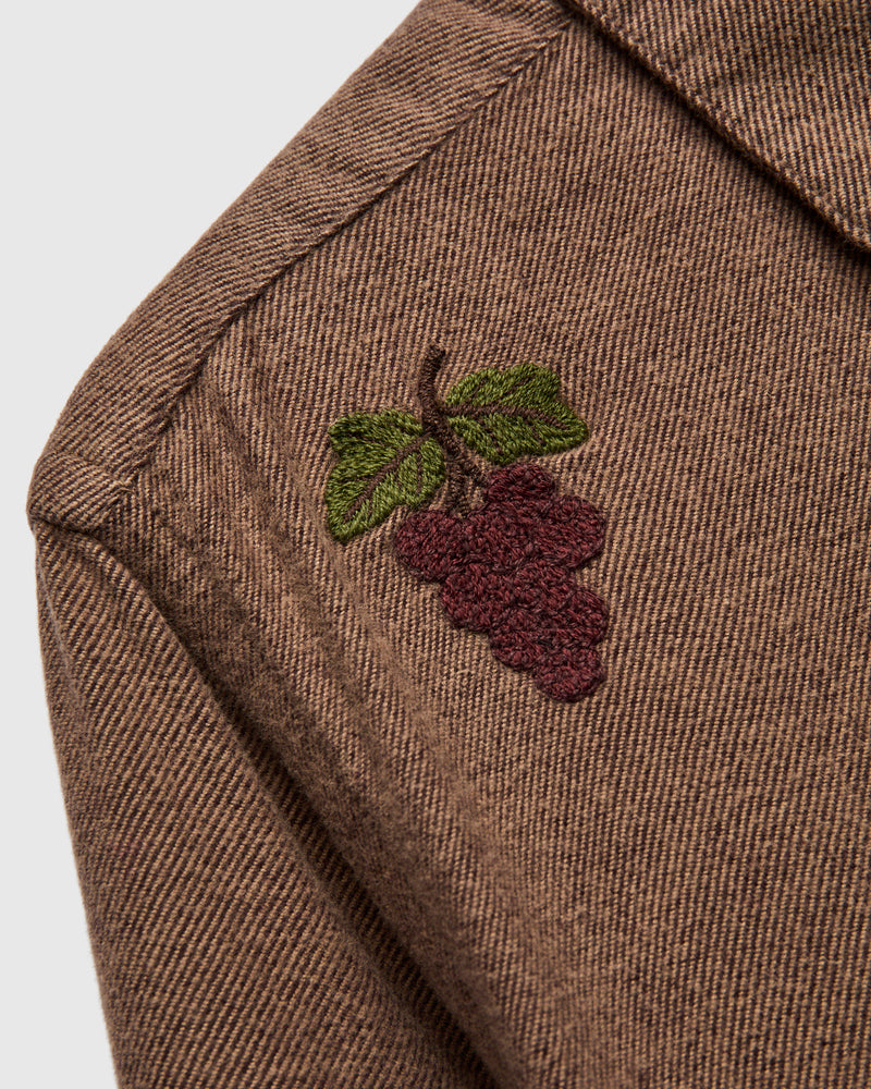 Embroidery Flannel Button-Up Shirt in Almond