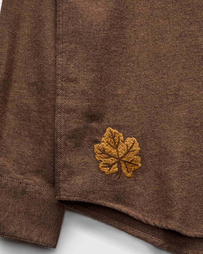 Embroidery Flannel Button-Up Shirt in Almond