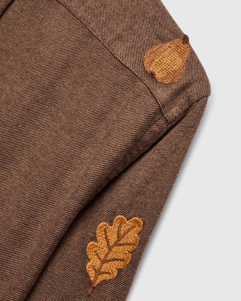 Embroidery Flannel Button-Up Shirt in Almond