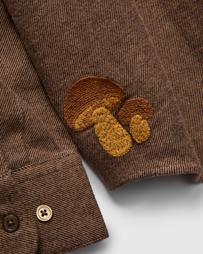 Embroidery Flannel Button-Up Shirt in Almond