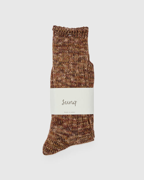 Mix Rug Yarn Crew Sock in Brown