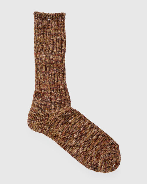 Mix Rug Yarn Crew Sock in Brown