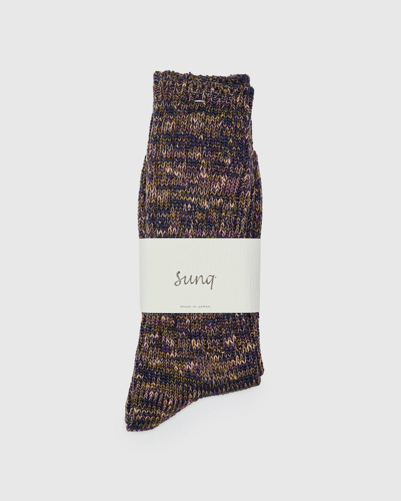 Mix Rug Yarn Crew Sock in Navy