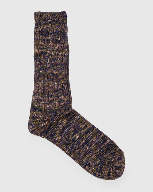 Mix Rug Yarn Crew Sock in Navy