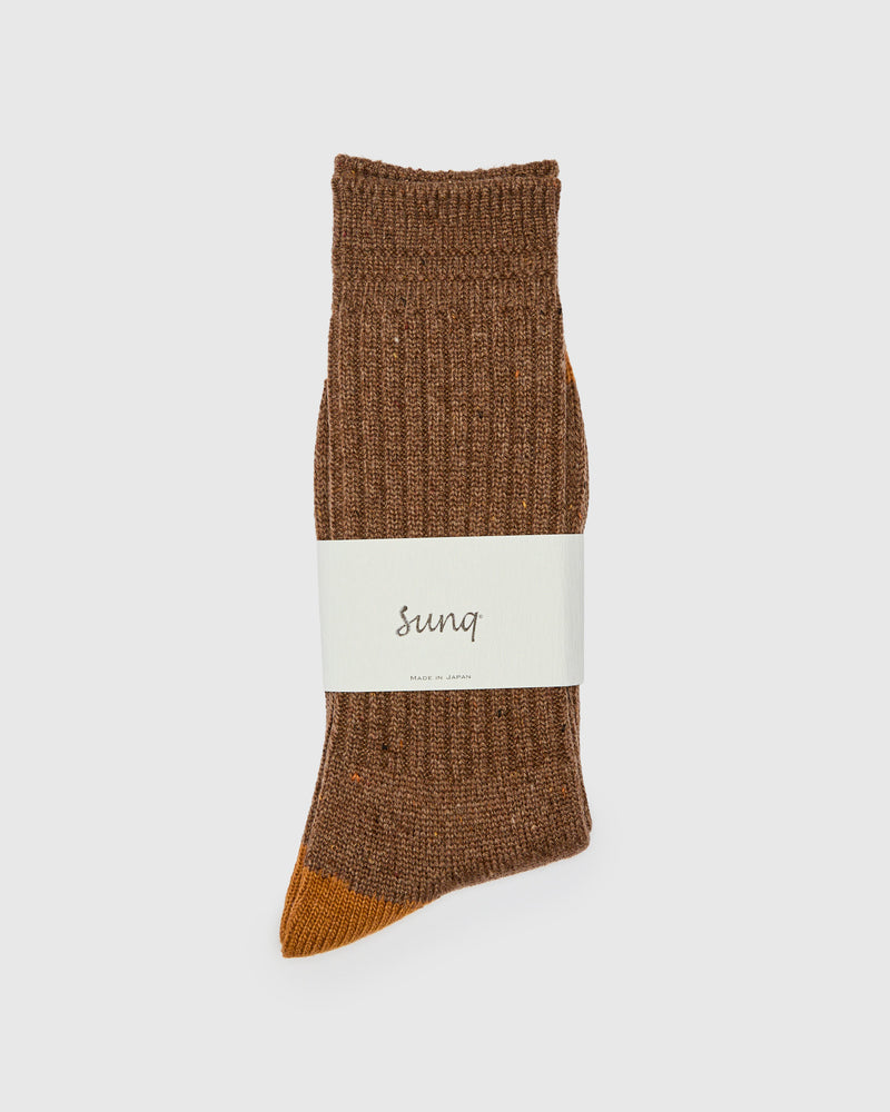 Port Tweed Crew Sock in Brown