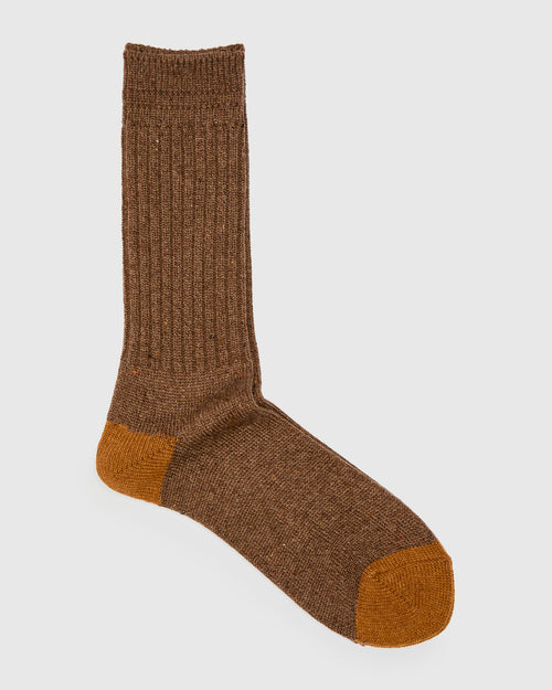 Port Tweed Crew Sock in Brown