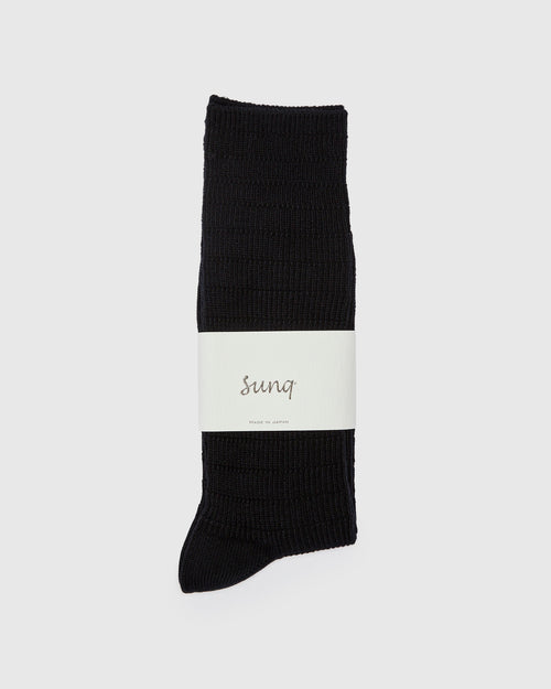 Stitched Rib Crew Sock in Black