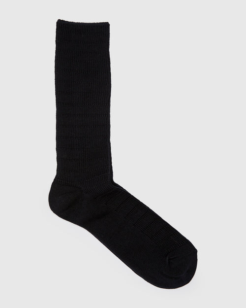 Stitched Rib Crew Sock in Black