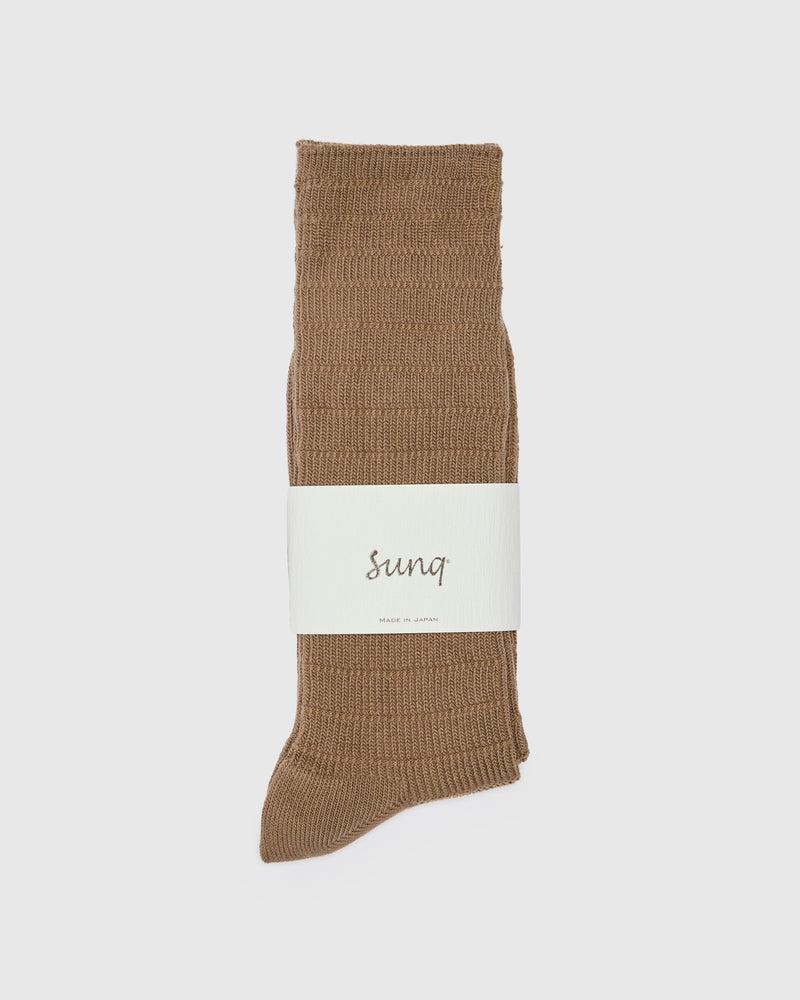 Stitched Rib Crew Sock in Taupe