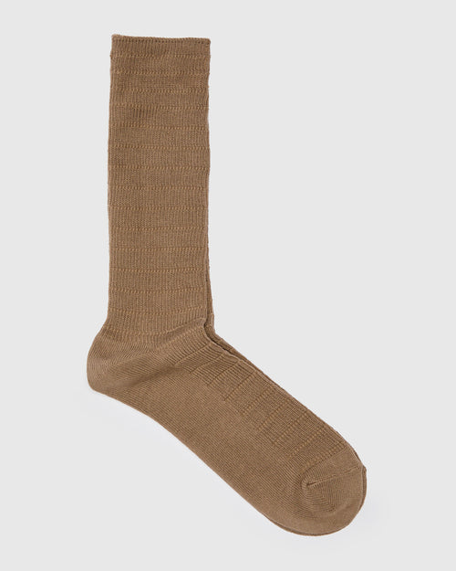 Stitched Rib Crew Sock in Taupe