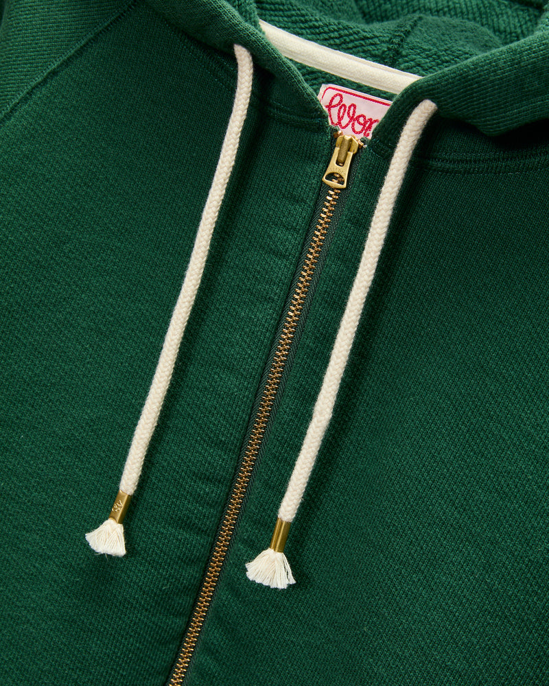 Double Heavyweight French Terry 25.8oz Zip Hoodie in Racing Green