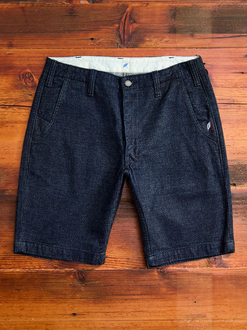 Jacquard Stitch Sashiko Shorts in Indigo