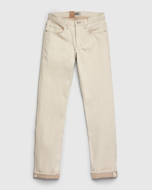 "All Natural Foxfibre" 13.6oz Ecru Selvedge Denim - Weird Guy Fit