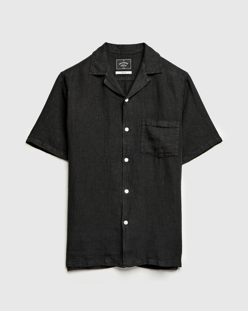 Linen Camp Collar Shirt in Black
